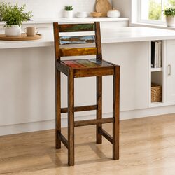 Bar Stools 2 pcs Solid Reclaimed Wood Vintage Kitchen Dining Chair Set