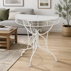 Half Round Side Table Vintage Style Accent End Table Display Silver 72x36x74cm