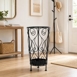 Umbrella Stand Metal Vintage Style Storage Rack Holder with Drip Tray Black