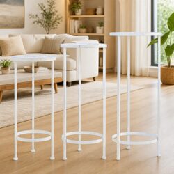 Plant Stand Set 3 Pieces Metal Antique White Vintage Nesting Garden Home Decor