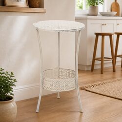 Bistro Table Round Metal Vintage Style Kitchen Dining Room Furniture White