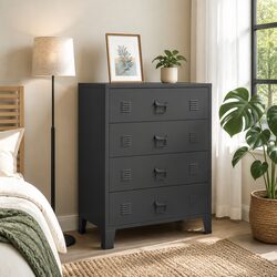Chest of Drawers Industrial Style 4 Drawer Black Metal Storage Cabinet