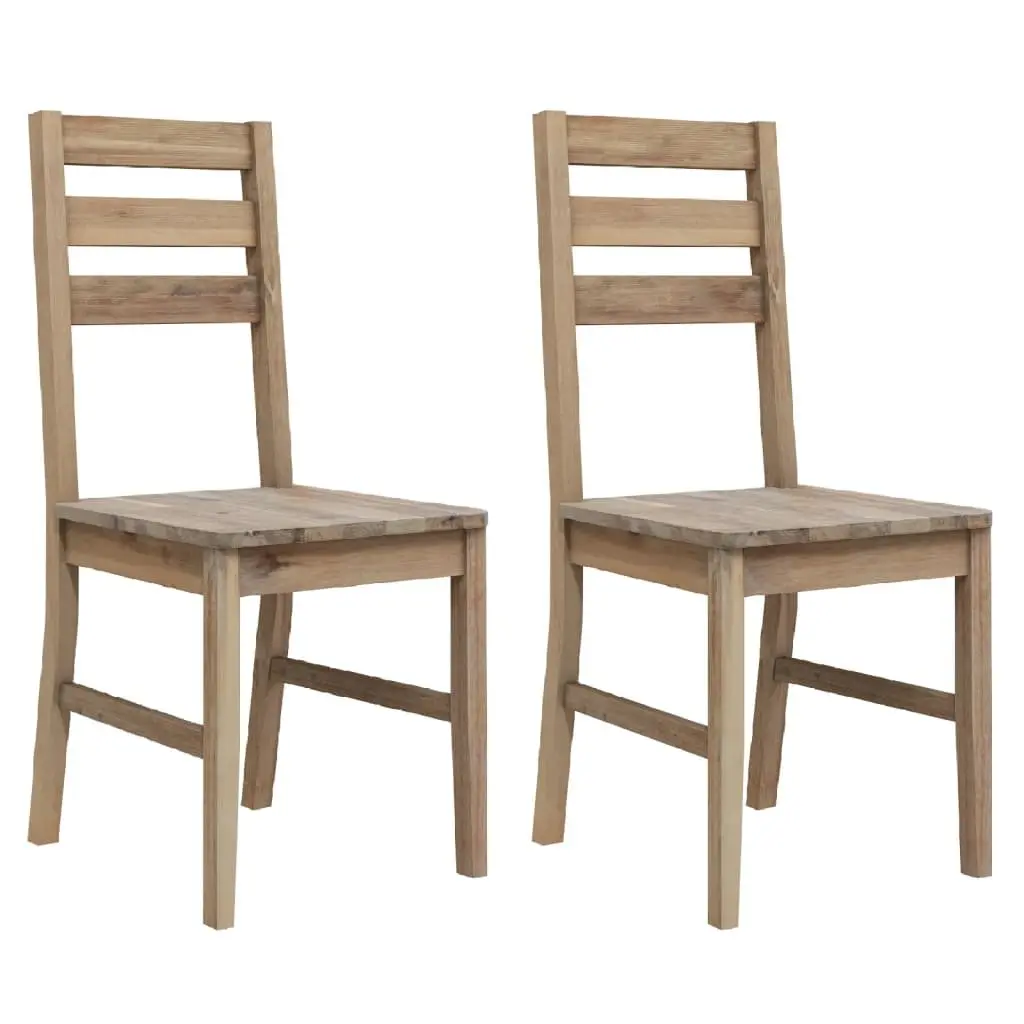 Dining Chairs Solid Acacia Wood Brushed Surface Brown 2 Piece Set