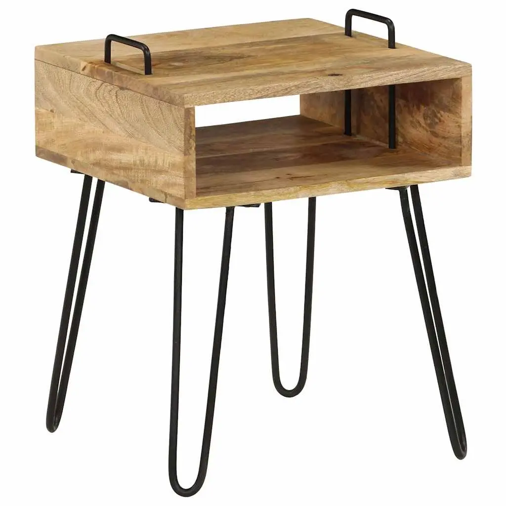 Bedside Table Solid Mango Wood with Steel Frame 40x34x47 cm Brown Nightstand Storage Shelf