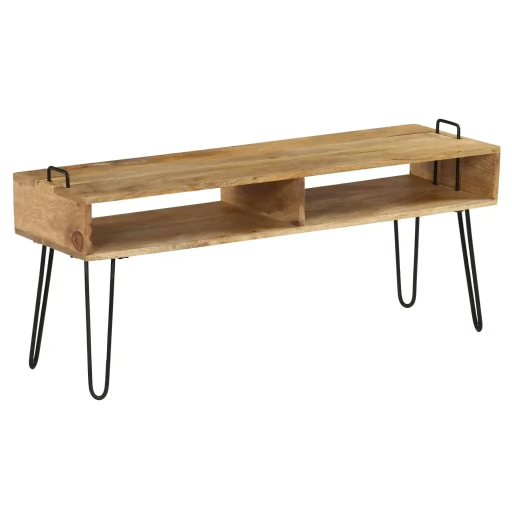 TV Stand Solid Mango Wood Industrial Style Storage Shelf 110cm Brown