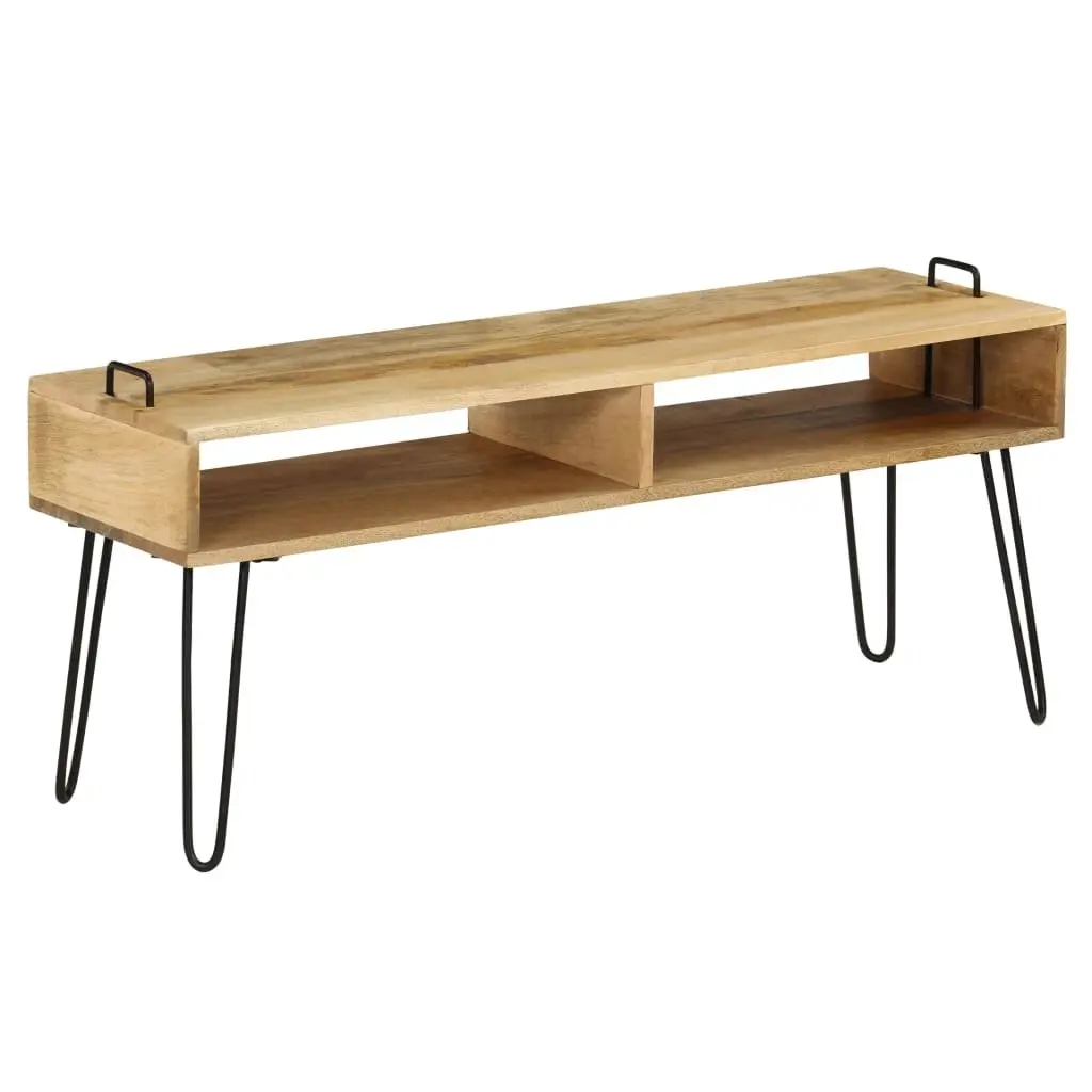 TV Stand Solid Mango Wood Industrial Style Storage Shelf 110cm Brown