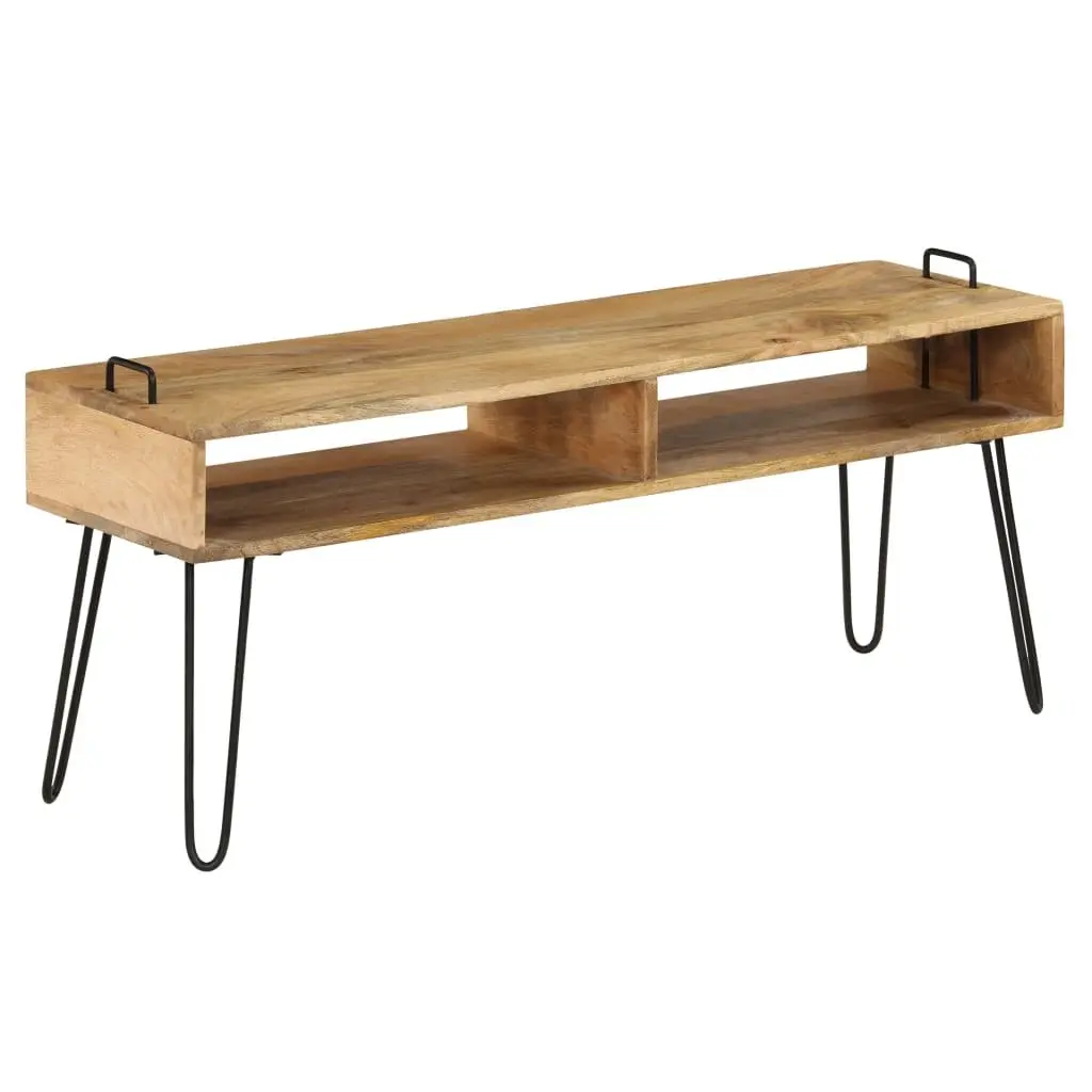 TV Stand Solid Mango Wood Industrial Style Storage Shelf 110cm Brown