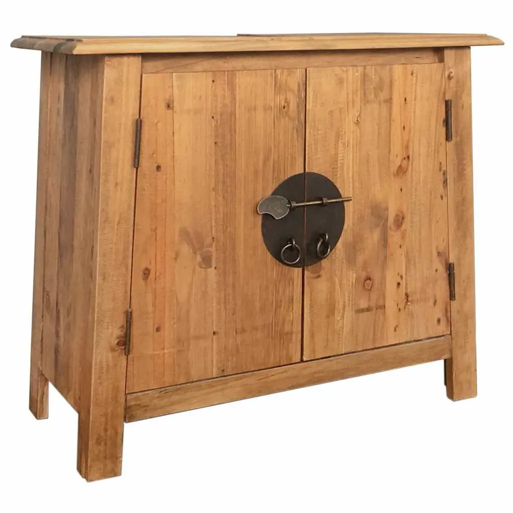 Bathroom Set Retro Style Vanity Cabinet and Mirror Frame Brown Solid Pinewood