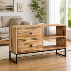 TV Cabinet Reclaimed Teak Wood Sideboard Lowboard Storage Unit Rustic Handmade