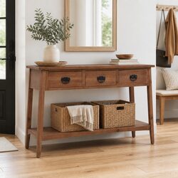 Solid Fir Wood Console Table End Table Side Table Accent Furniture Brown 126cm