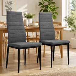 Dining Chairs 2 pcs Grey Fabric Kitchen Room Seat Padded Backrest Contemporary