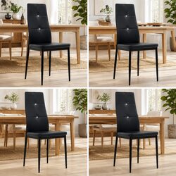 Dining Chairs Set of 4 Black Faux Leather Kitchen Room Furniture Modern Design