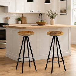 Bar Chairs 2 pcs Solid Mango Wood Bar Stools Kitchen Dining Industrial Seating