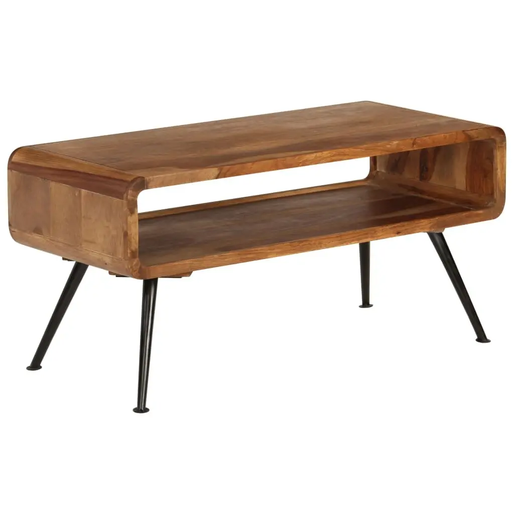 Coffee Table Solid Acacia Wood Large Storage Compartment Brown