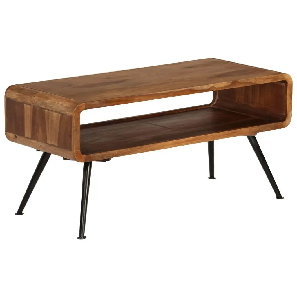 Coffee Table Solid Acacia Wood Large Storage Compartment Brown