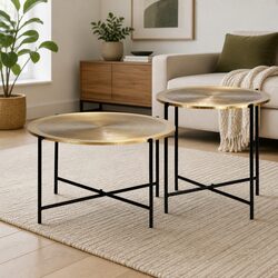 End Table Set 2 Pieces Gold MDF Tabletop Steel Legs Industrial Style Side Tables
