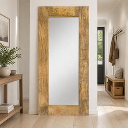 Wooden Mirror Solid Mango Wood Frame 50x110 cm Brown Hallway Bathroom Wall Decor