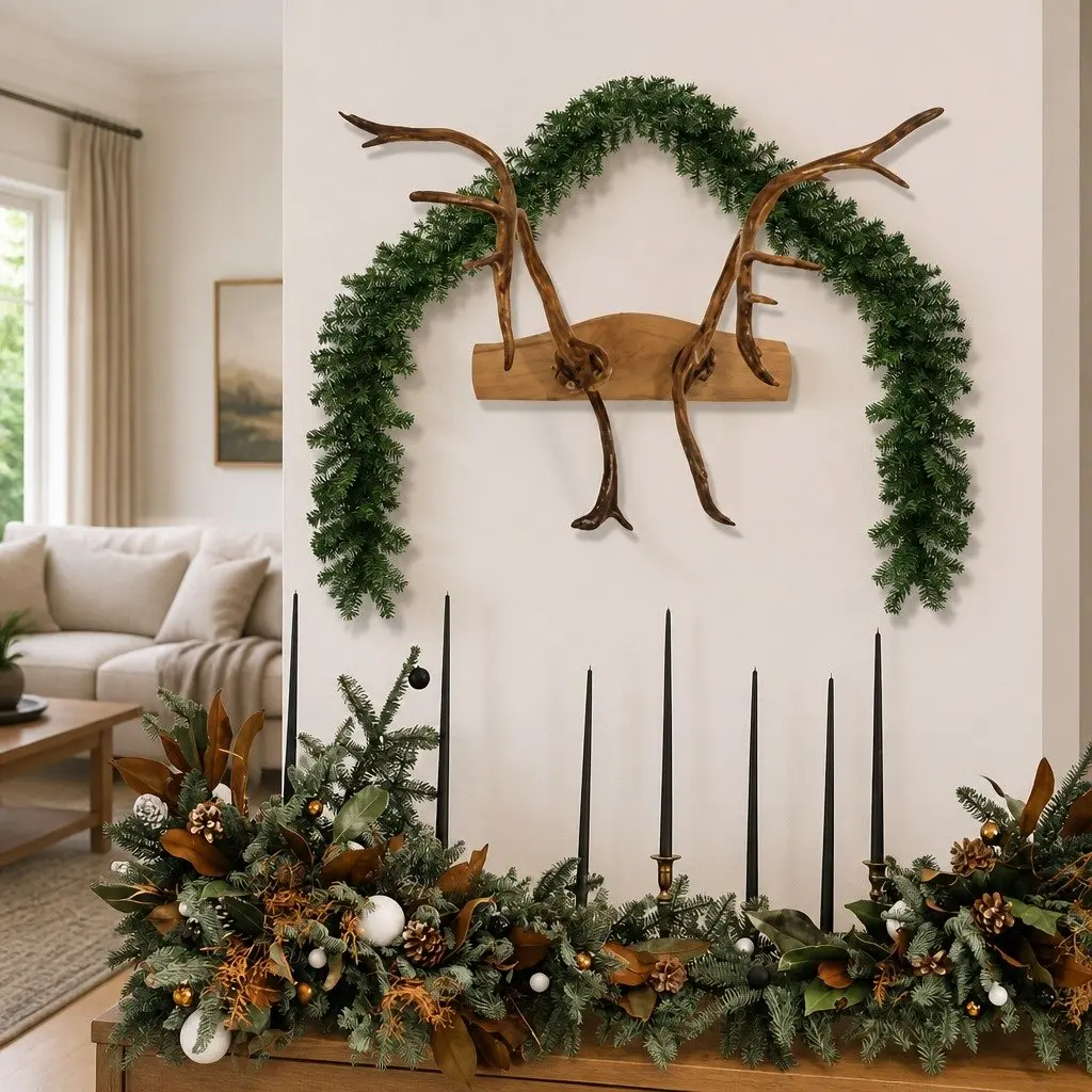 Christmas Garland Green PVC 10m Decoration for Banister Ceiling Fireplace Windows