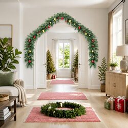 Christmas Garland with Baubles and LED Lights 10m Green Holiday Decoration