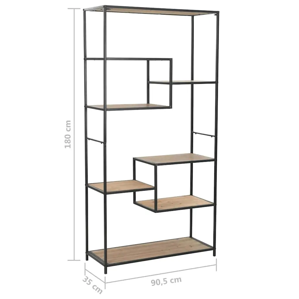 Bookcase Standing Shelf Solid Firwood Steel Frame Industrial Storage Display