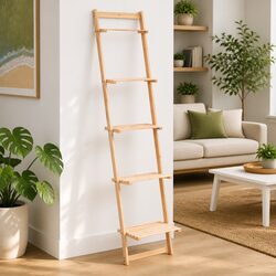 Ladder Wall Shelf Beige Cedar Wood Display Unit Plants Books Decorative Items