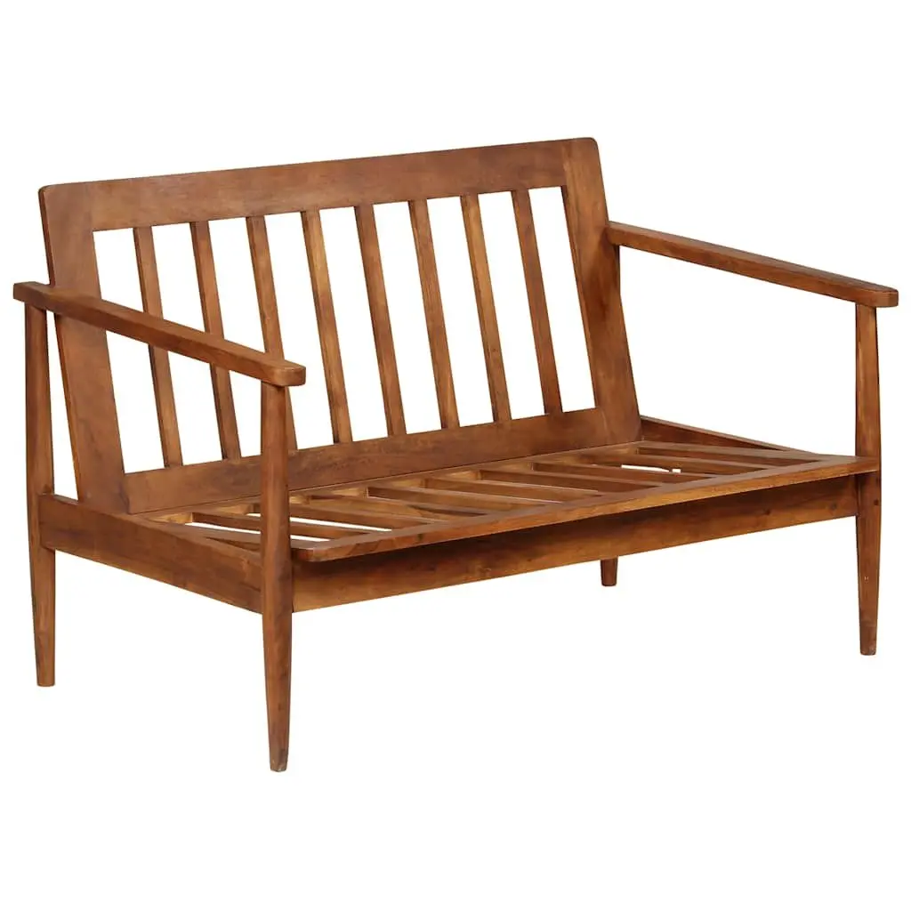 2-Seater Sofa Solid Acacia Wood Frame Goat Leather Upholstery Brown