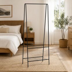 Black Clothes Rack Garment Stand Storage with 2 Shelves Bedroom Wardrobe