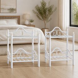 Bedside Tables 2 pcs White Steel Tempered Glass Nightstand Set 45x30.5x60 cm