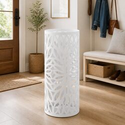 Umbrella Stand with Leaves Design White Steel Holder for Umbrellas Walking