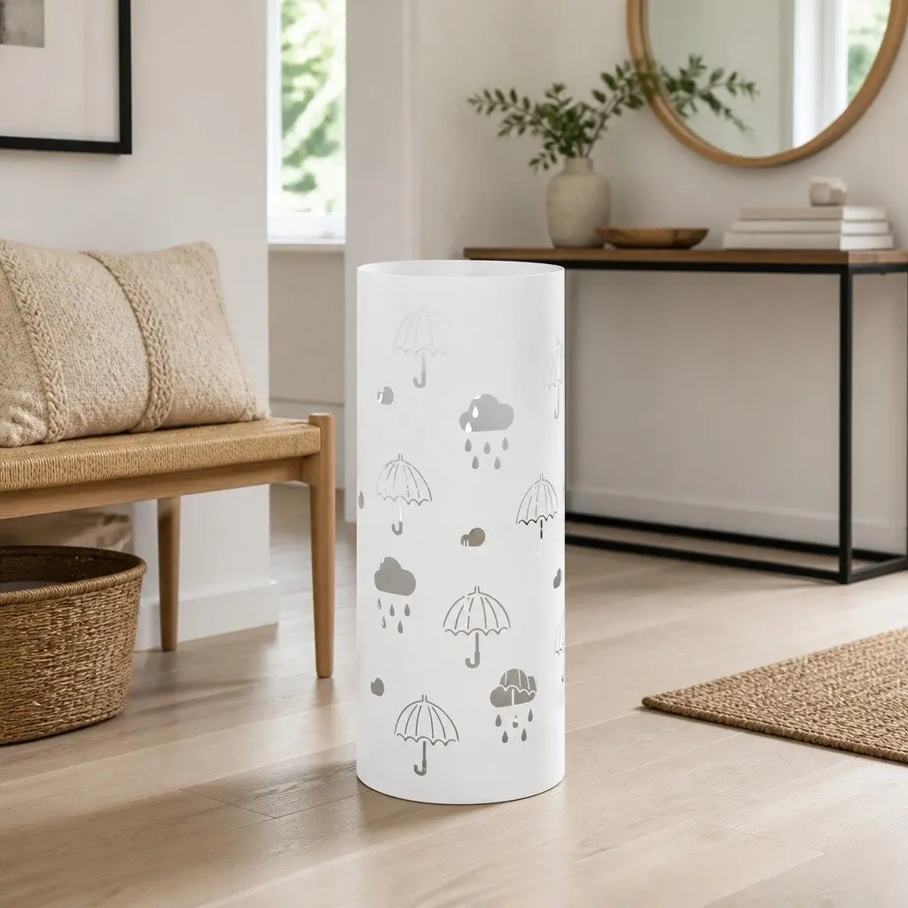Umbrella Stand Holder Steel Modern White Entryway Storage Rack