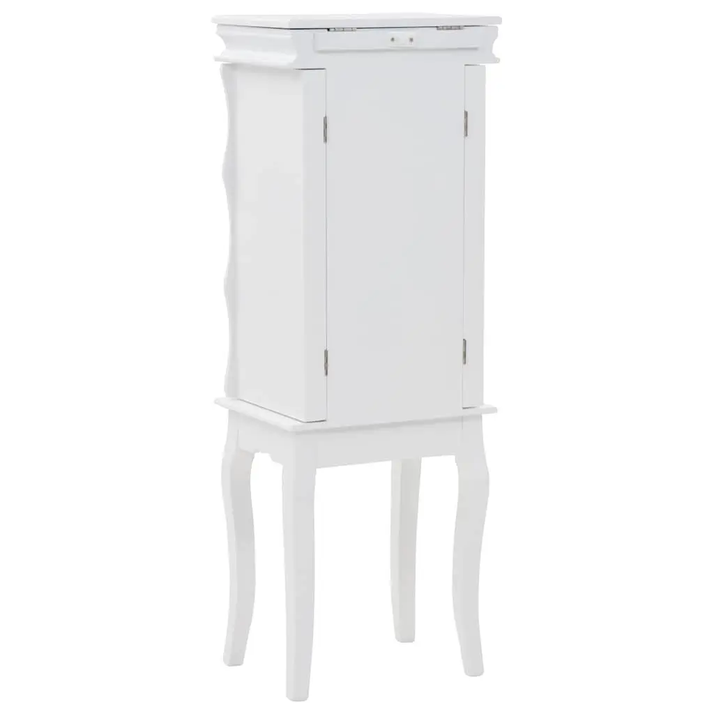 Jewelry Cabinet Free Standing Organizer White MDF with Pine Wood Legs