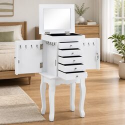White Free Standing Jewelry Cabinet Storage Box Organizer Earrings Necklaces