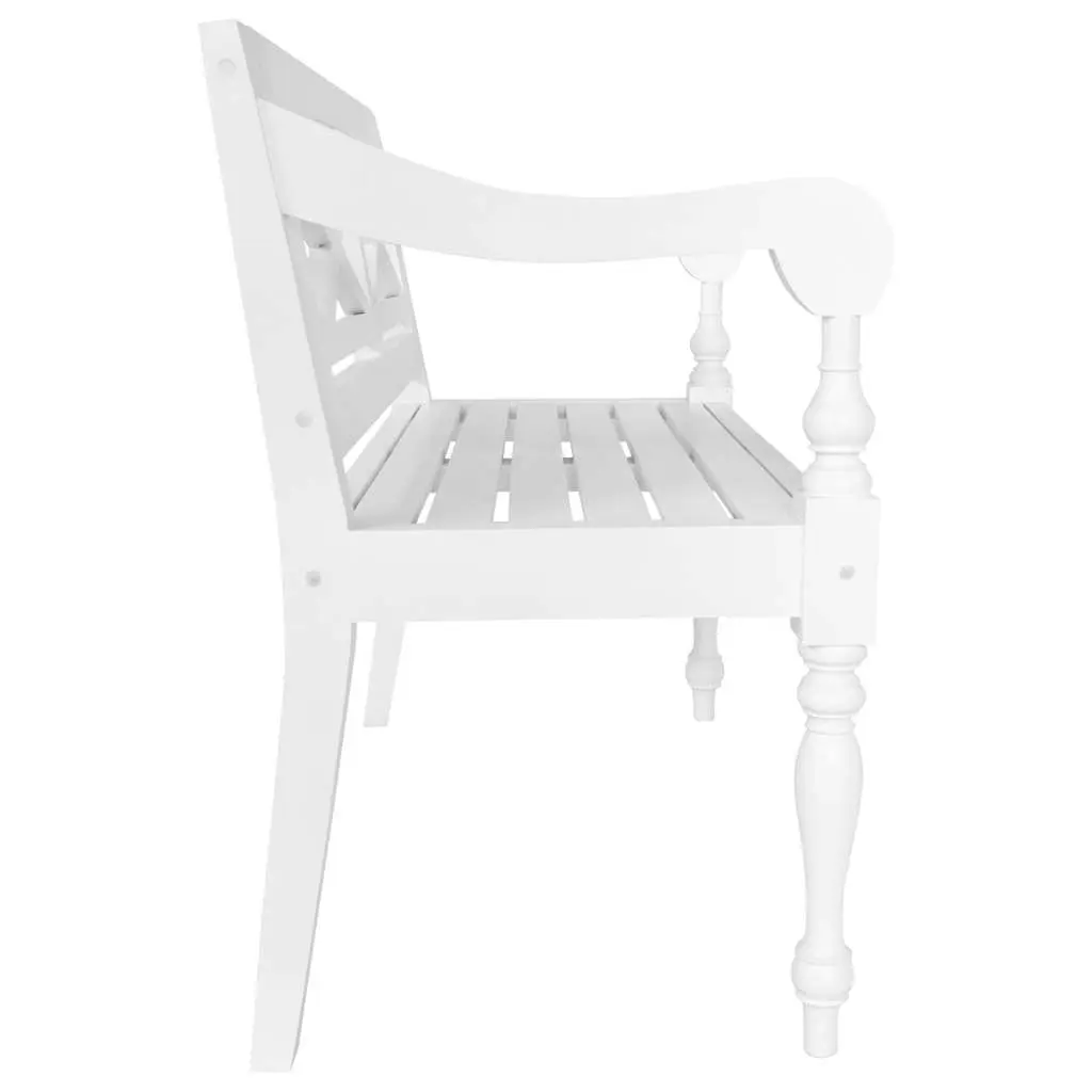 Wooden Storage Bench Solid Mahogany Construction 98 cm White Curved Armrests