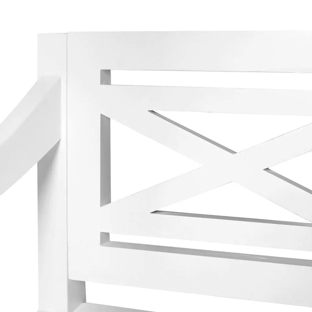 Wooden Storage Bench Solid Mahogany Construction 98 cm White Curved Armrests