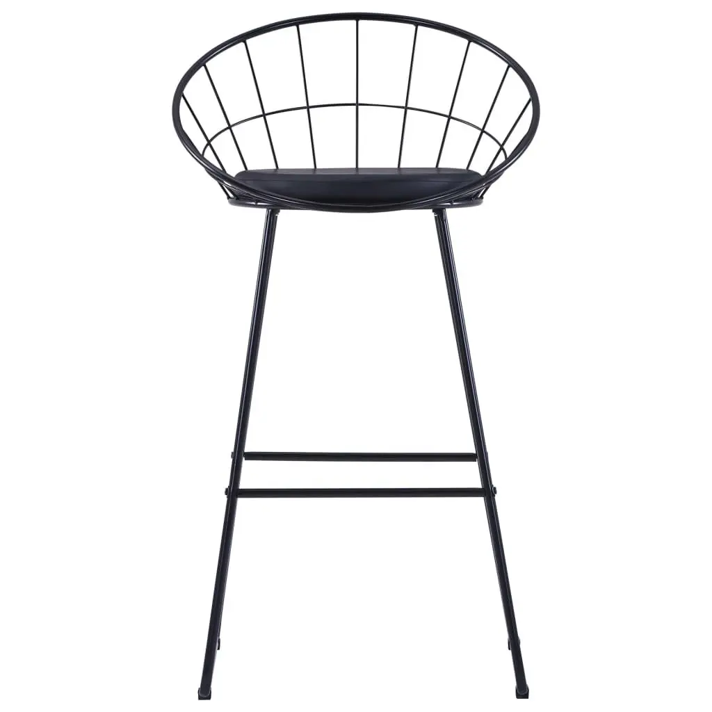Bar Stools Set 2 pcs Black Faux Leather Cushioned Kitchen Dining Chairs