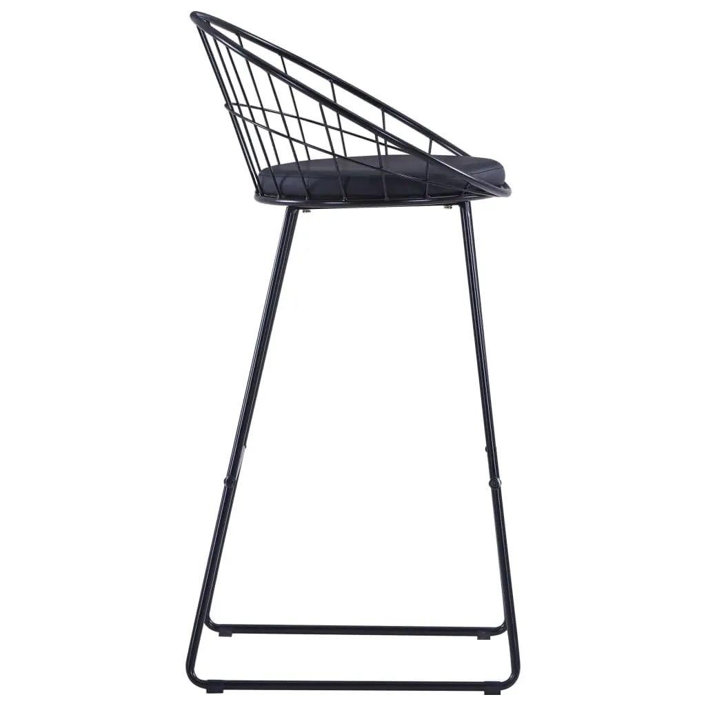 Bar Stools Set 2 pcs Black Faux Leather Cushioned Kitchen Dining Chairs