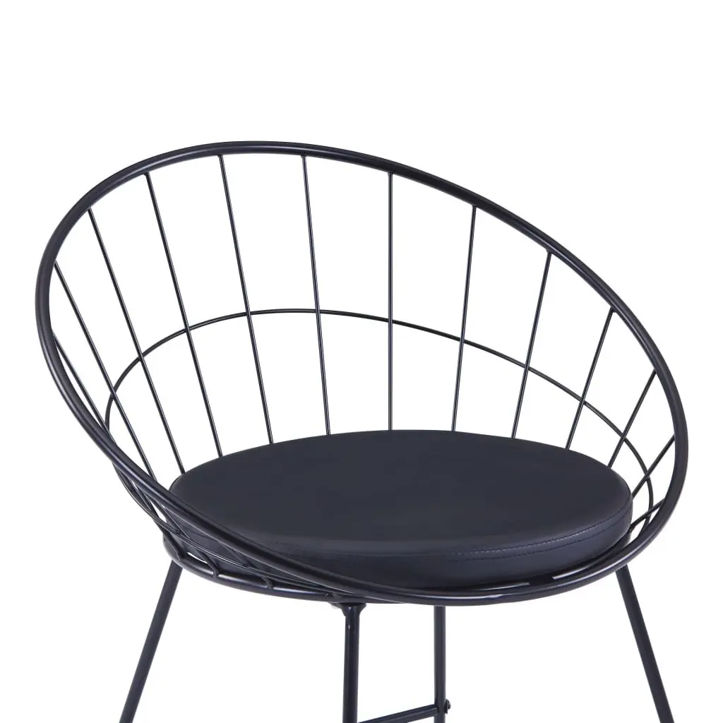 Bar Stools Set 2 pcs Black Faux Leather Cushioned Kitchen Dining Chairs