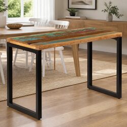 Dining Table 115x55x76 cm Solid Reclaimed Wood Steel Frame Kitchen Room