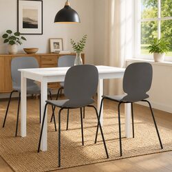 Dining Table White 114x71x75 cm Solid Rubber Wood Kitchen Furniture Easy