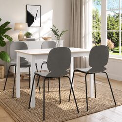 Dining Table White Brown Solid Rubber Wood Kitchen Room Furniture 114x71x75cm