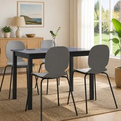 Dining Table Black Kitchen Furniture Solid Rubber Wood 114x71x75 cm