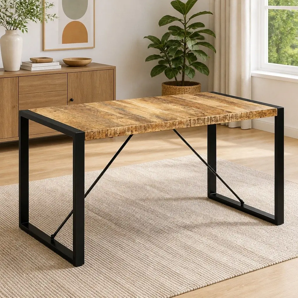 Dining Table Industrial Style 140x70x75cm Solid Mango Wood Brown