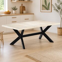 Dining Table White 200x100x75 cm Solid Mango Wood Kitchen Furniture Modern Style