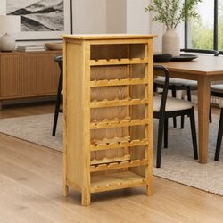 Wine Cabinet Brown Solid Oak Wood Storage Organizer 7 Shelves Holds 35 Bottles
