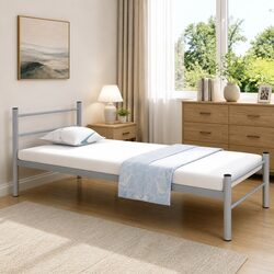 King Single Bed Frame Grey Metal Slatted Base Bedroom Furniture No Mattress