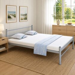 Queen Size Bed Frame Grey Metal Slat Base Bedroom Furniture
