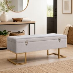 Storage Bench 105cm Grey Velvet Upholstered Entryway Living Room Furniture
