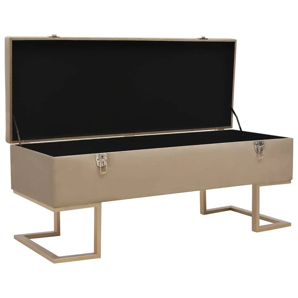 Storage Bench Beige Velvet Upholstered 105 cm with Interior Compartment and Iron Legs
