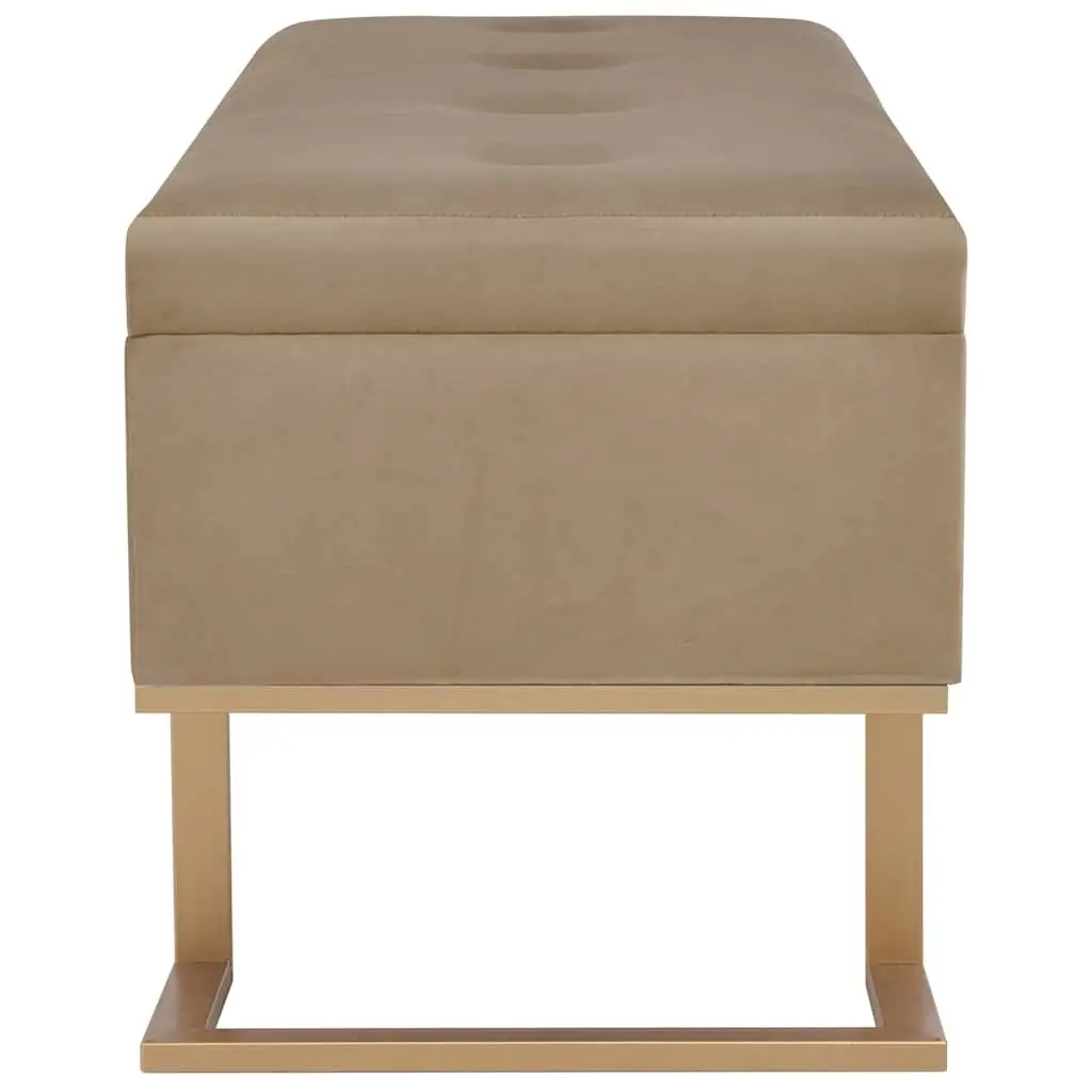 Storage Bench Beige Velvet Upholstered 105 cm with Interior Compartment and Iron Legs