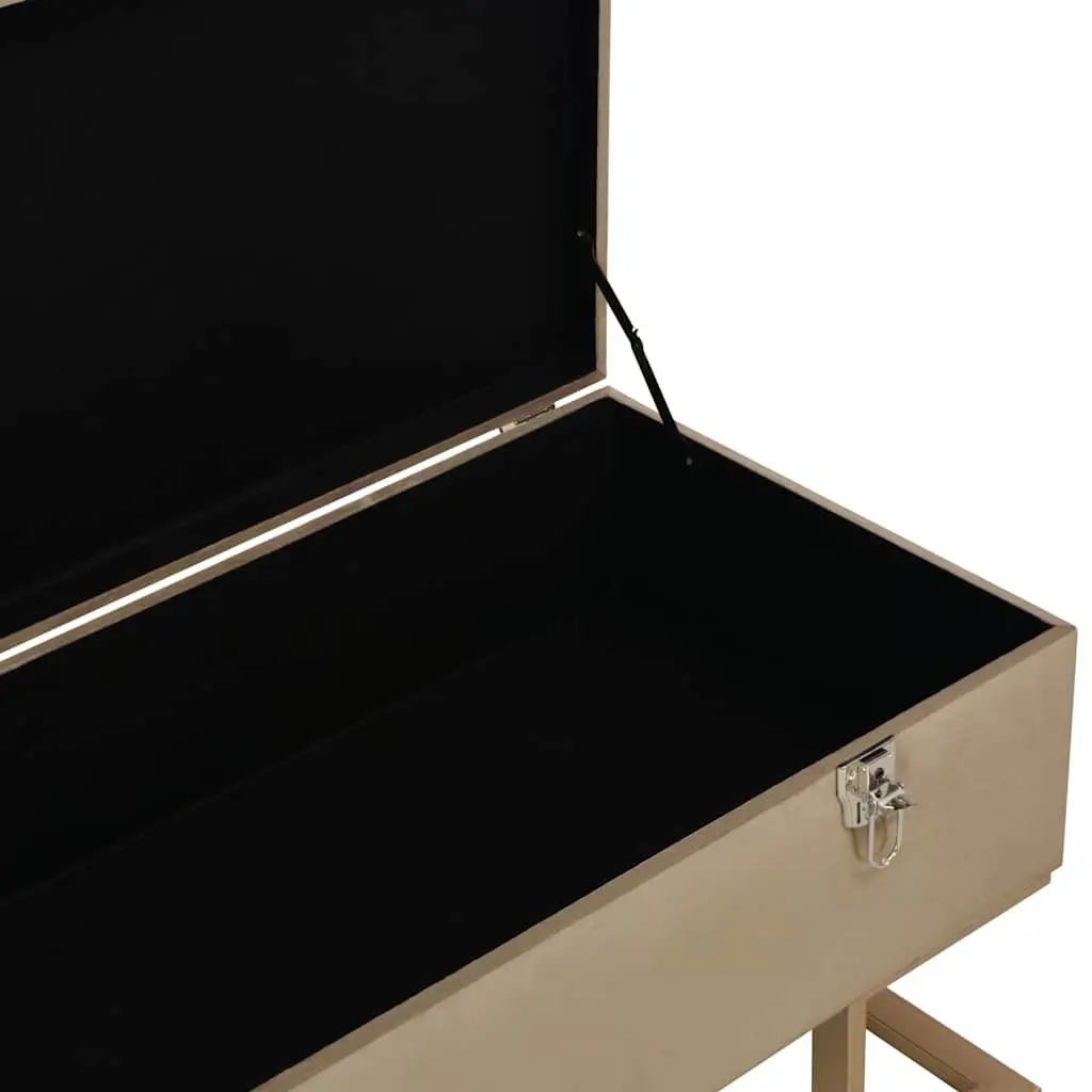 Storage Bench Beige Velvet Upholstered 105 cm with Interior Compartment and Iron Legs